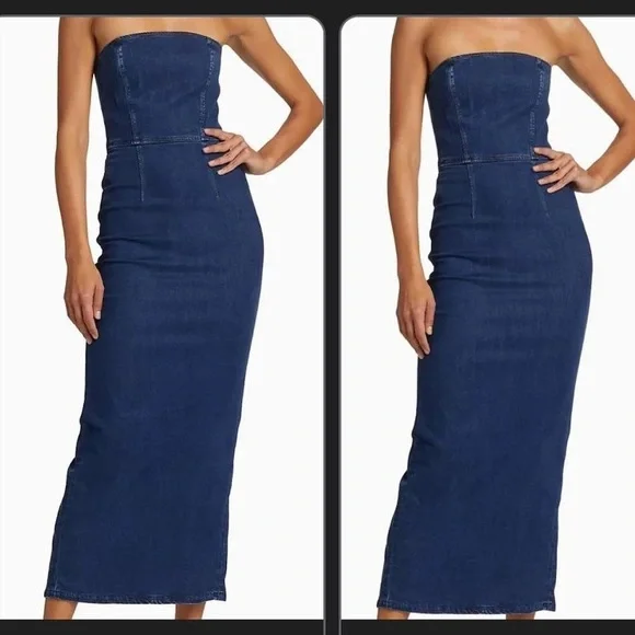 Reformation | Dresses | Reformation Blue Strapless Denim Stretch Dress |  Poshmark